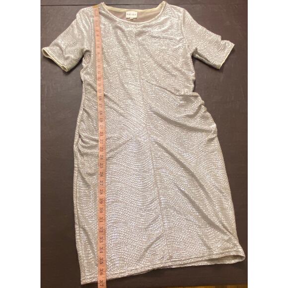 REISS Metallic Ruched Holiday Party Bodycon Dress Champagne Gold Shimmer 10 - Picture 8 of 10